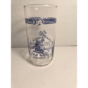 Libbey BLUE WILLOW VINTAGE DRINKING GLASS Tumbler‎ 16 Ounce